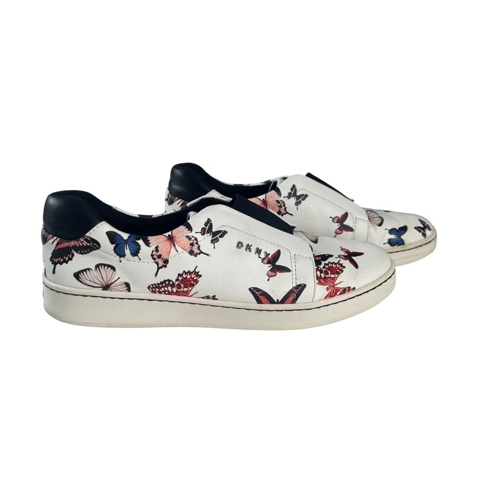 DKNY Butterfly Slip-On Sneakers Womens 9N White Leather Casual Shoes